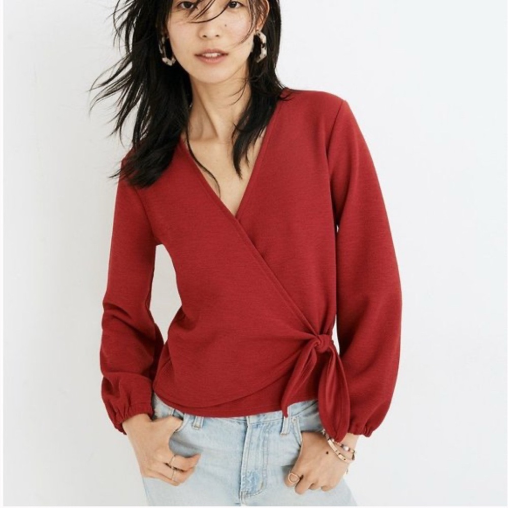 Madewell Texture & Thread Red Crepe Wrap Side Top | Size S